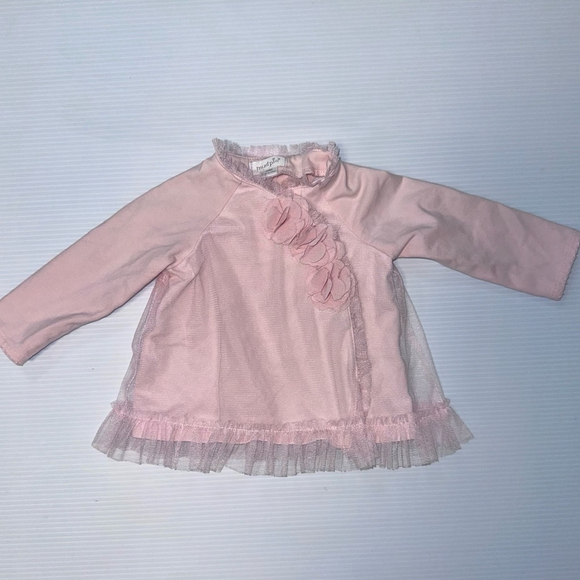 Girl Mud Pie Blouse 3-6M Pink ruffle baby flowers fancy tulle embellishment - Picture 1 of 9